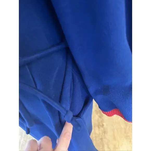 Vintage VASSARETTE Full Length Sz Sm Blue And Red Velour Robe Pockets With Belt - Picture 3 of 13